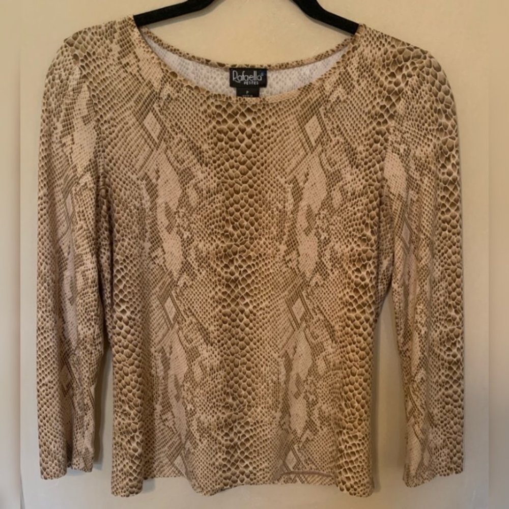 Rafella Tan Brown Animal Print Top, Size S/P